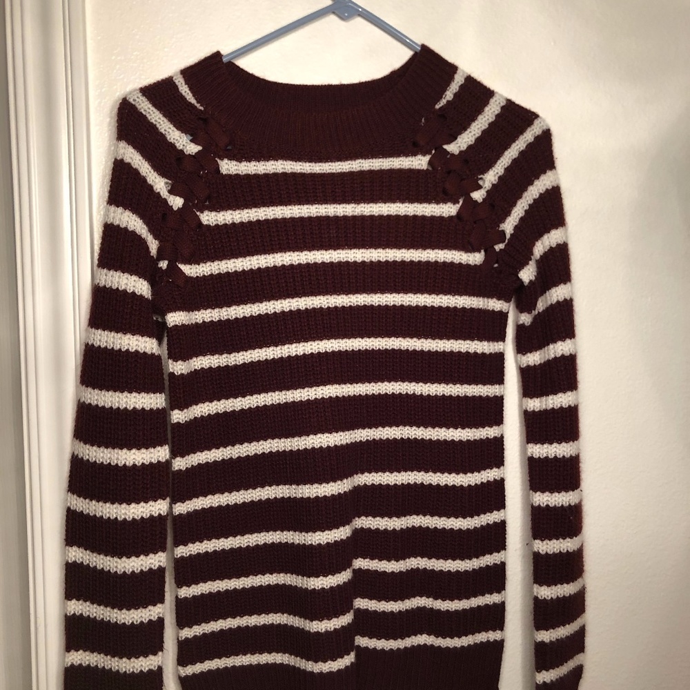 Maroon and white striped sweater